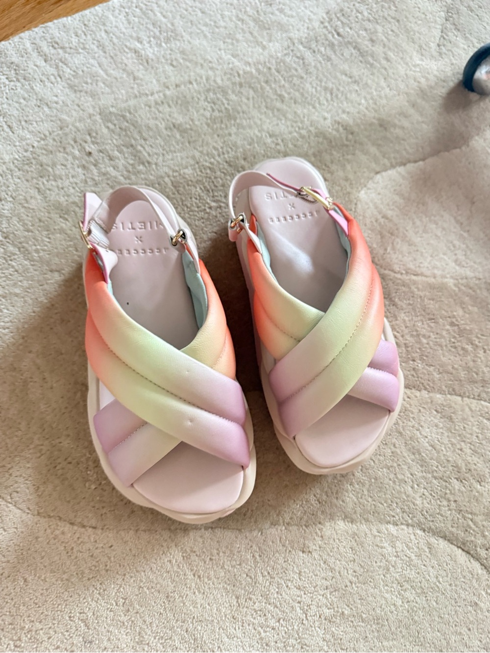 4CCCCEES Pastel Rainbow Braided Slingback Platform Sandals - Women's